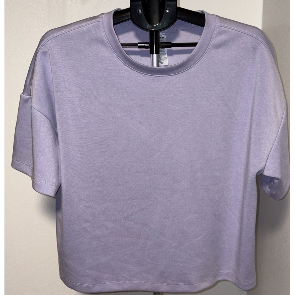 RBX Women's Purple Solid Knit Crew Neck Short Sleeve Pullover Tee Large